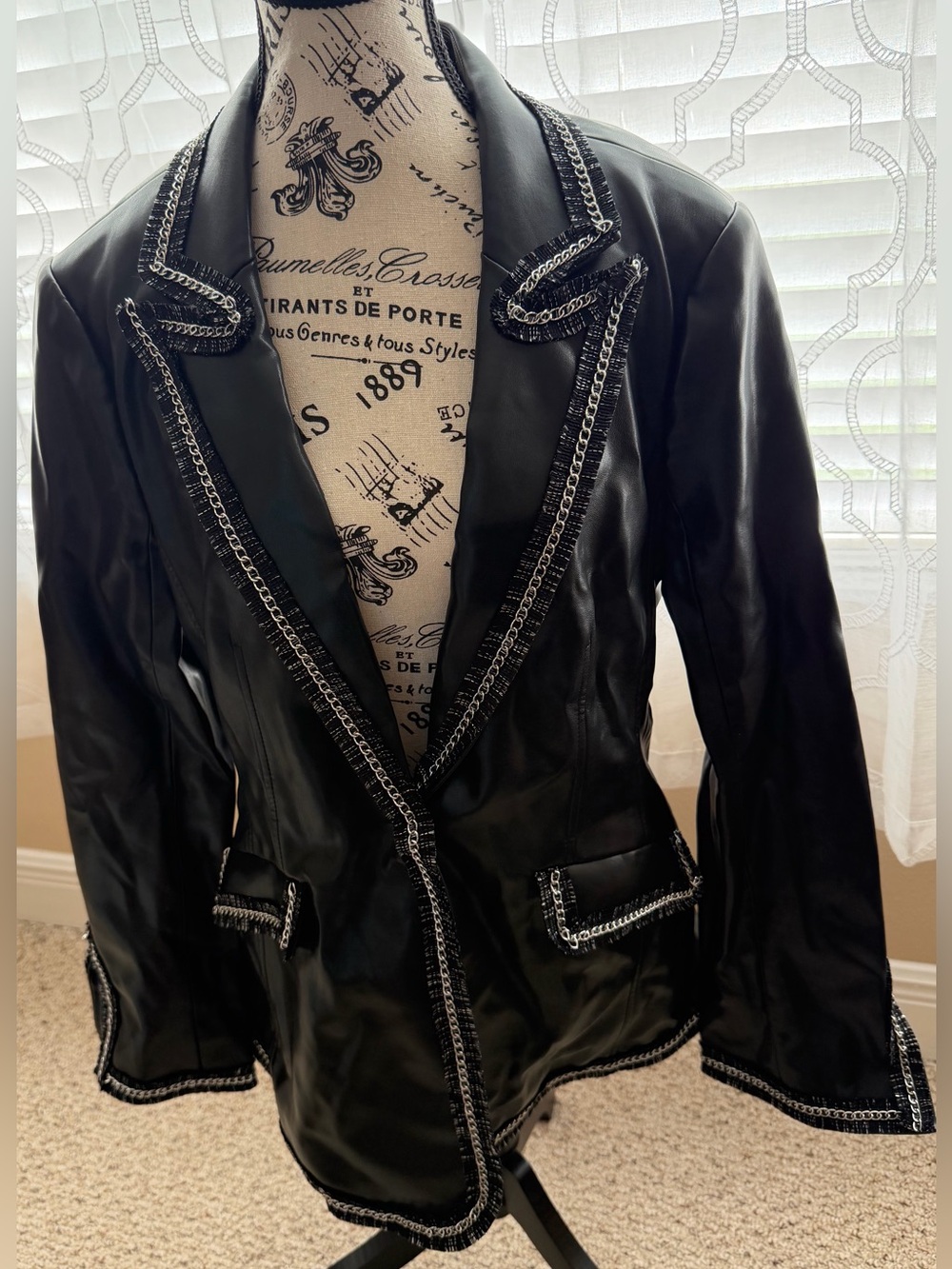 Cinq a Sept Black Trim Vegan Leather Blazer Jacket Size 14 - NEW with Tags